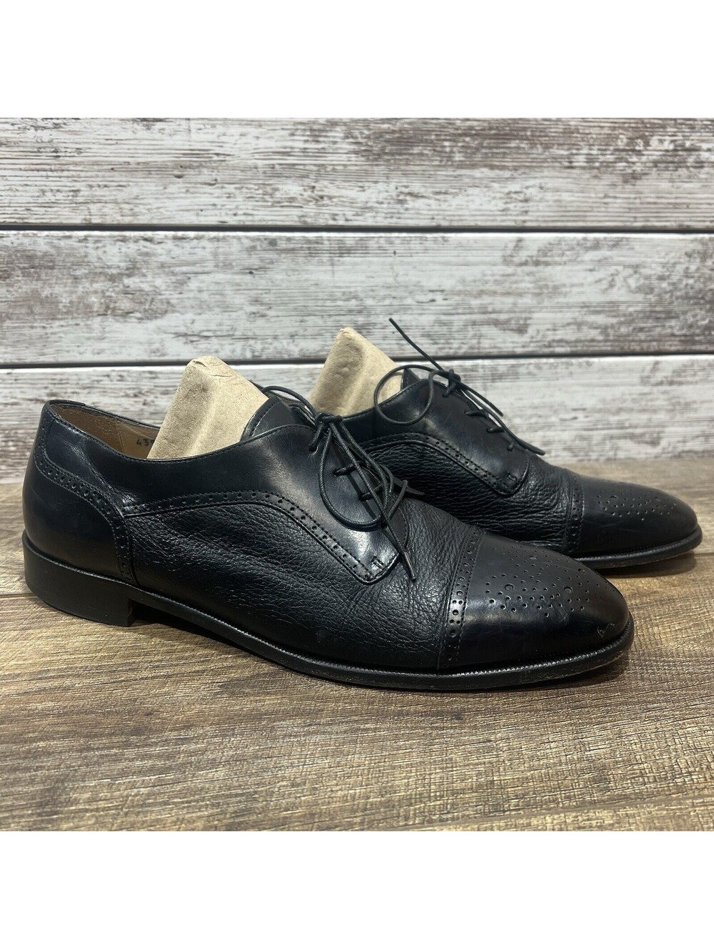 Pronto Uomo Firenze Italian Mens 11 M Oxford Dress Shoe Black Leather 4393-02